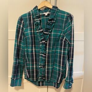 Green Plaid Ruffle Blouse